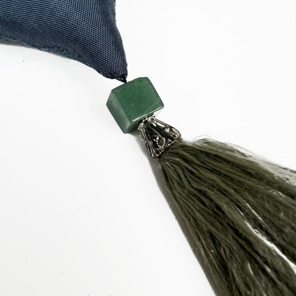Boho Tribal Triangular Pillow Pendant Necklace with Tassel & Jade Bead - Picture 6 of 7